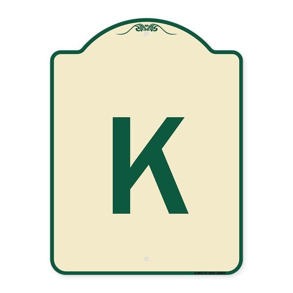Designer Series Sign W/ Letter K, Tan & Green Heavy-Gauge Aluminum Sign, 24